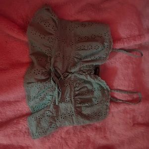 Mossy green, Y2K crop top, floral, thin straps